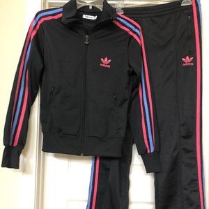 Adidas Firebird Tracksuit Small Black/Blue/Pink EUC